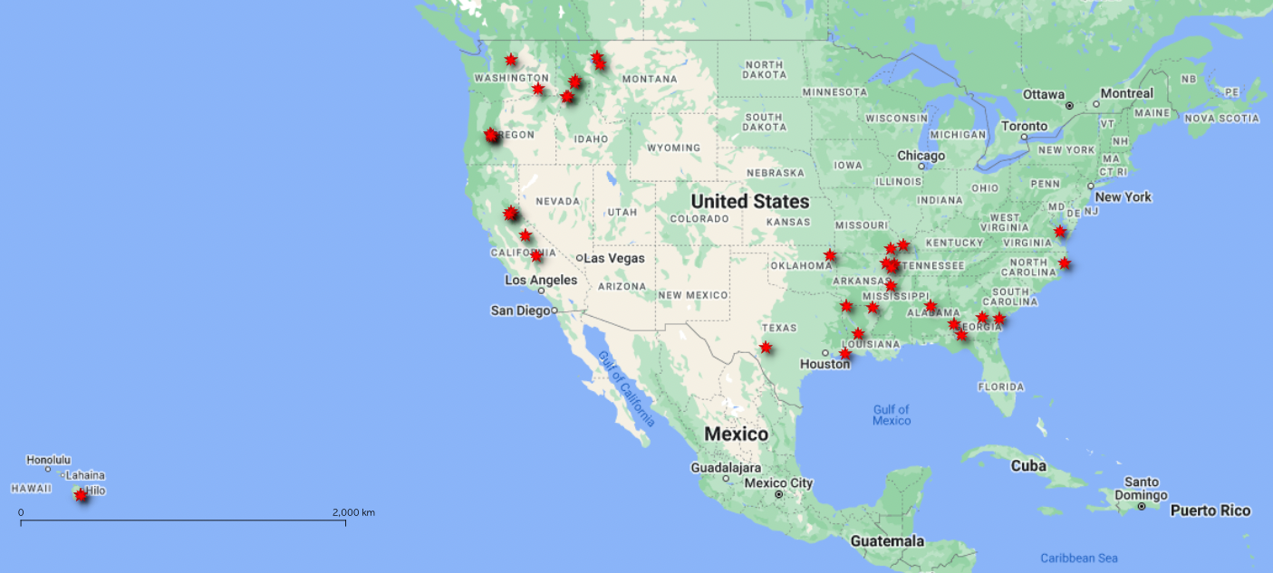 A map overview of the U.S. active wildfires