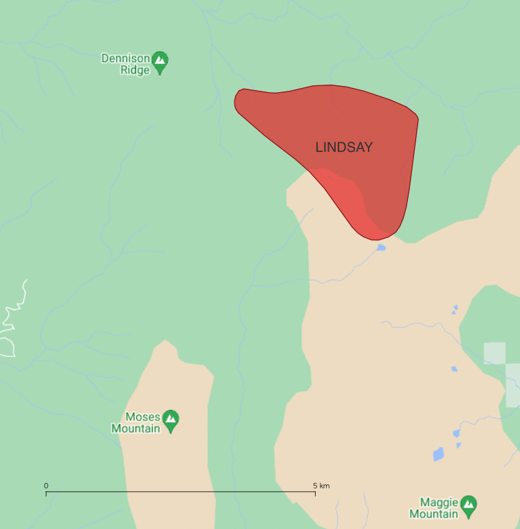A map with a single active wildfire perimeter